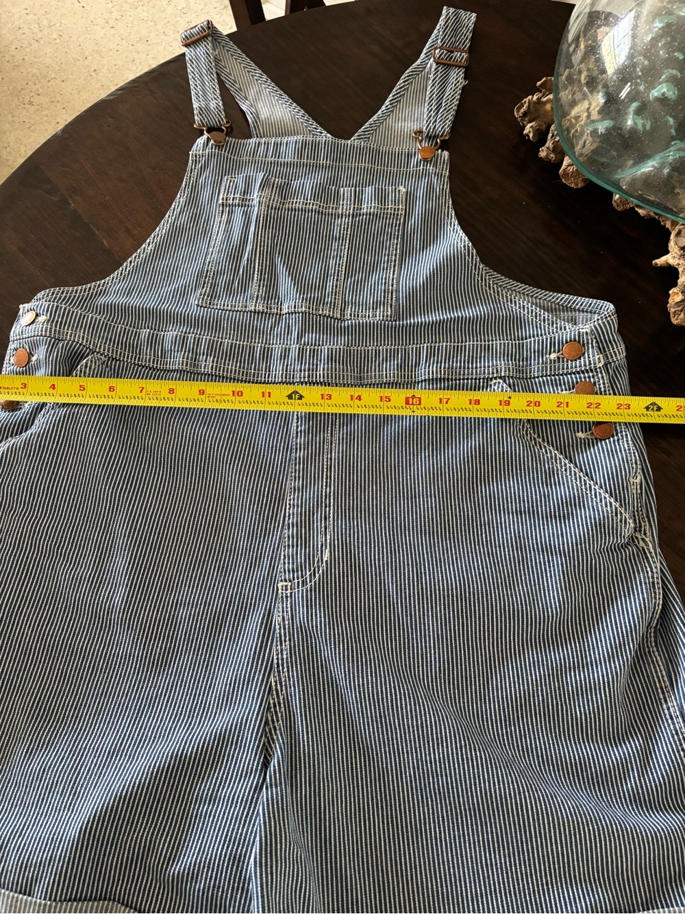Universal Thread Blue White Striped Denim Short Overalls - Picture 3 of 4